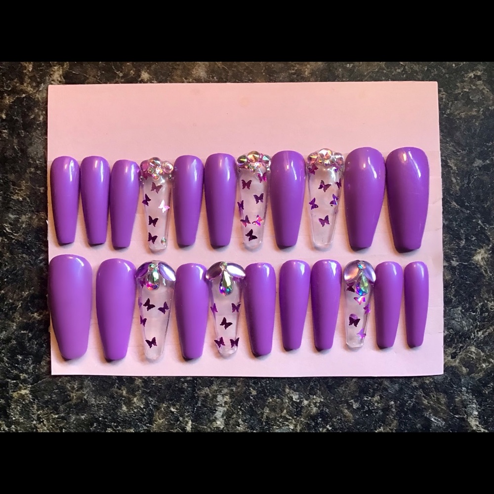 Orchid butterfly gel ballerina nails